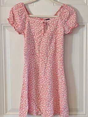 Art Class Pink Floral Dress Ruffle Sleeve Tie Detail Girls Size L 10-12